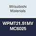 Mitsubishi Materials WPMT21.51MV MC6025 Carbide WP Type Positive Turning Insert with Hole, Coated, Trigon, Grade MC6025, 0.25" IC, 0.094" Thick, 0.016" Corner Radius, MV Breaker (Pack of 10)