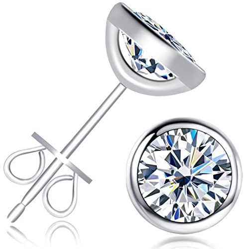 Moissanite Stud Earrings, 0.6ct-4ct D Color Brilliant Round Cut 925 Sterling Silver Friction Bezel Setting Backs Earrings for Women or Men