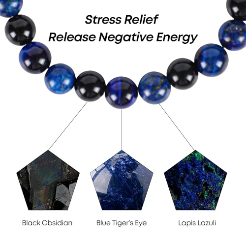 Pulsera para Hombre con Ojo de Tigre Azul y Lapislázuli miniatura 3