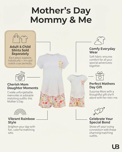 Image of Unique Baby Rainbow Shorts Mommy and Me Outfits Matching Mom Daughter Mothers Day Clothing Shirts Shorts Set