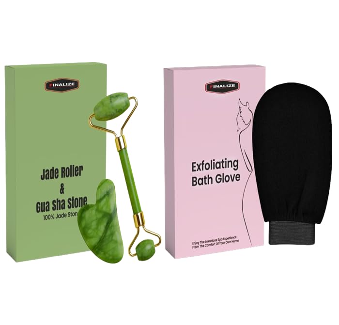 Finalize Exfoliating Gloves Free( Stone Massager) for Body Cleansing and Scrubbing, Bath Gloves Tan Removal - made of Natural Fibre, Gentle on the Skin, Sustainable, Unisex Easy to Use - (Glove Multi- 1, stone)