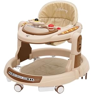 3 in 1 Baby Walker Height Adjustable,Kids Activity Walker Sit and Stand with 360° Quiet Wheels,Foot Pad,Dinner Tray and Game Play Center(with Light & Music),Gift for Girls Boys Toddler 7 Months+