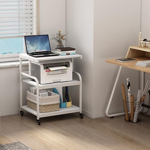 Image of Fannova White Printer Stand Table, 23.6 inchx18.9 inchx30 inch Large Size with Storage
