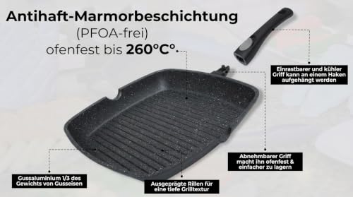 Chef Wonderful Antihaft (28cm) Grillpfanne für Induktionsherd, Marmorbeschichtung & abnehmbarer Griff… – Ansicht 6