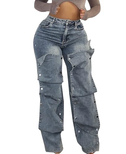 Baggy Jeans for Woman High Waist Patchwork Straight Leg Denim Pants Trendy Y2K Jeans for Club