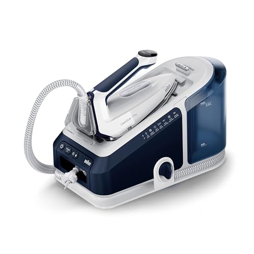 Braun CareStyle 7 Pro – Sistema Stirante a Vapore con Caldaia, Ferro da Stiro con Vapore Potente, Piastra FreeGlide 3D Plus, Serbatoio XL, Funzioni Antigoccia e Verticale, Blu (IS7282BL)