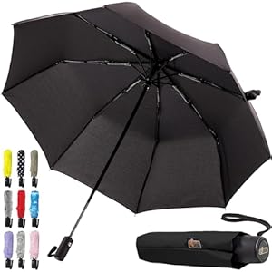 Gorilla Grip Windproof Compact Stick Umbrella for Rain, One-Click Automatic Open and Close, Strong Reinforced Fiberglass Ribs, Easily Collapsible, Lightweight Portable Umbrellas for Travel