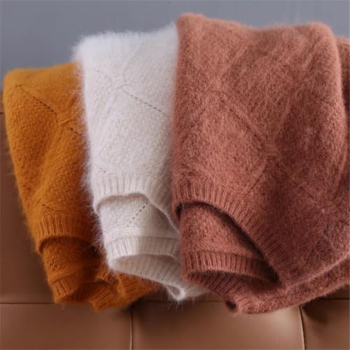 Women's Solid Mink Cashmere Sweater Pullover Knit Hollow Tops Bottoming Warm Thick Jumper3