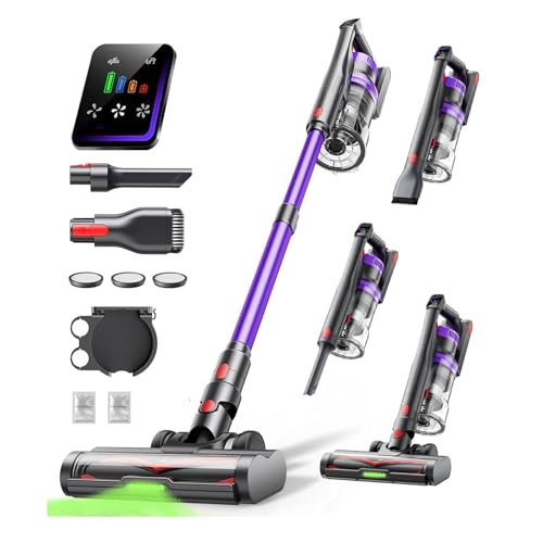 Akku Staubsauger 600W/50kPa/65Min, Staubsauger Kabellos mit HD-Display, Aromatherapie,1,8L-Staubbehälter, Anti-Tangle-Bürste,staubsauger grünem LED-Licht Bürste für Teppiche,Hartböden und Tierhaare