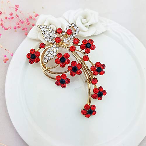 Yoqucol Red Garnet Ruby Colour Cubic Zirconia Crystal Poppy Flower Shape Brooch Pins For Woman Girls Gift #TOP2