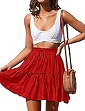 Indian Trendy Women's Flared Short Skirt Basic Versatile Pleated Cotton Mini Skater Skirt with Drawstring Elastic