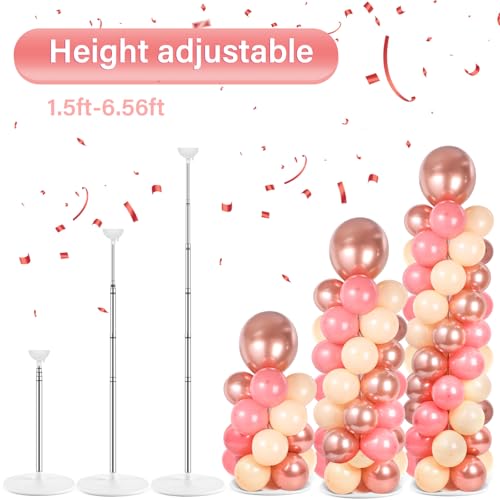 Image of 2 Sets Rose Gold Balloon Column Stand Kit with 100 Balloons Adjustable Balloon Tower Stand with Bases for Floor Balloons Column Kit for Wedding Graduation Birthday Appreciation Party Decor