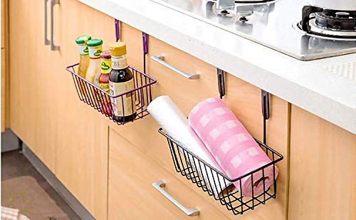 Image of Homify Versatile Metal Cabinet Rack - Hanging Basket Organizer for Door, Shelf, or Kitchen Storage (Black, Shelves)