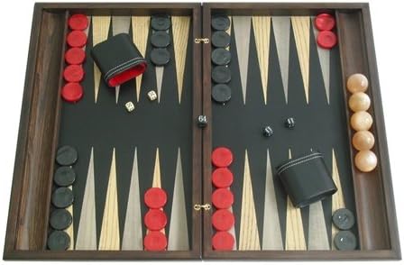 Neroulia Hand-Crafted Sensation Backgammon Board Game Set with Racks (19" Wood Case) - Model 402 / Brown