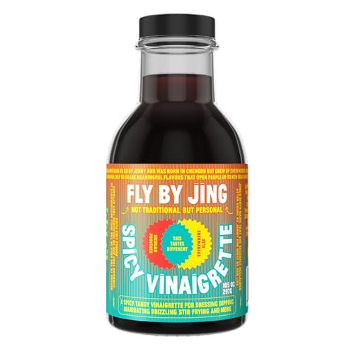 FLYBYJING Spicy Vinaigrette w/Chili Crisp, Spicy-Tangy-Umami, Perfect for Salads, Dumplings, Noodles and Marinades, Gourmet, Vegan, All-Natural Deep Flavor and MSG Free, 10.5oz (Pack of 1)