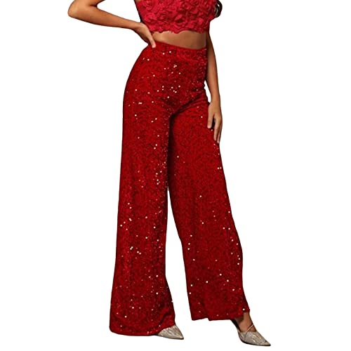 Women Sequin Flared Trousers High Waisted Sparkly Wide Leg Trousers Party Clubwear Shiny Bell Bottom Pants3