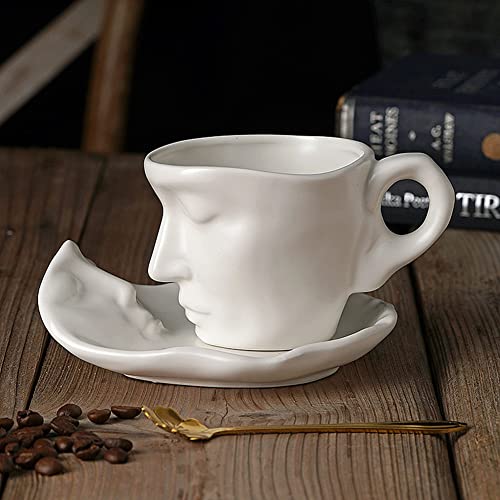 Toutdoirt - Keramik-Kaffeetasse, 260ml, mit Untertasse und Löffel (weiß)