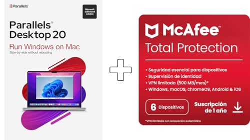Parallels Desktop 20 para Mac | Perpetuo & McAfee Total Protection para 6 dispositivos, 2025 |15 meses | Descarga digital