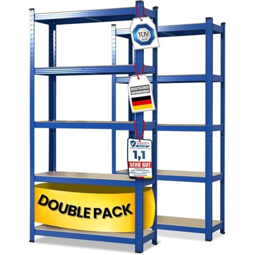 Floordirekt Étagère de rangement pour charges lourdes, lot de 2, bleu, 200 x 100 x 50 cm, étagère pour cave, entrepôt, atelier, établi, 5 niveaux...