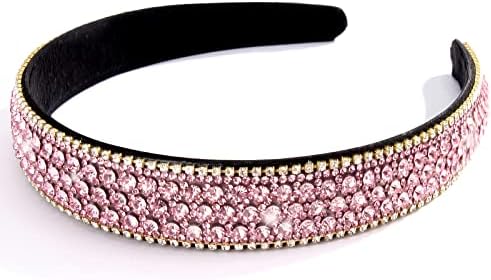 Wecoe Pink Headband Rhinestone Headbands for Girls Women Fashion Headbands Bling Sparkly Diamond Headbands Homecoming Hair Accessories For Women Girls Gifts(Pink)