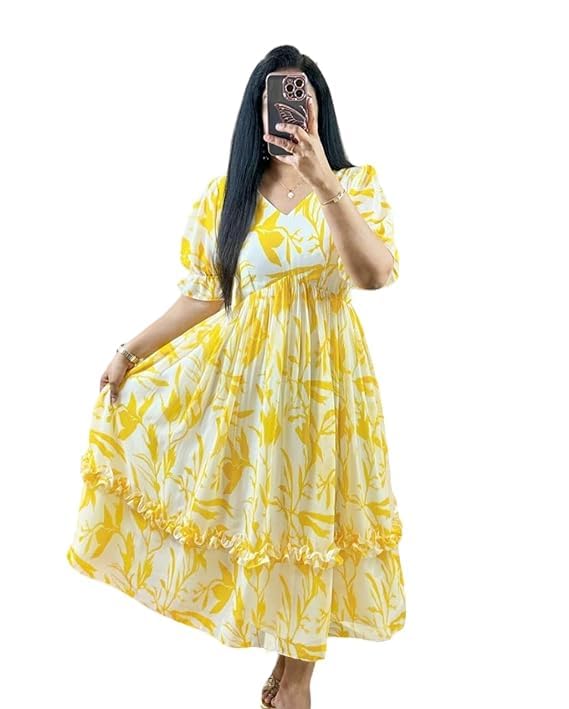 MEERA FABWomen's Pure Cotton Regular Fit Anarkali Floral Printed Regular Kurta
