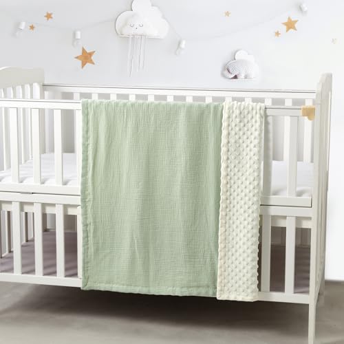 Image of CREVENT 2Pcs 30''X40'' Cute Cozy Fluffy Warm Baby Blankets for Infants Toddlers' Bedding Crib Cot Stroller - Grey Cloud + Muslin Green