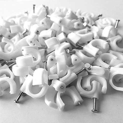 100x Kabelschelle | 14 mm | Nagelschelle Kabelklemme Kabelhalter Haftclips mit eingestecktem Nagel | Höhe: 16,4 mm | Weiß | 100 Stück