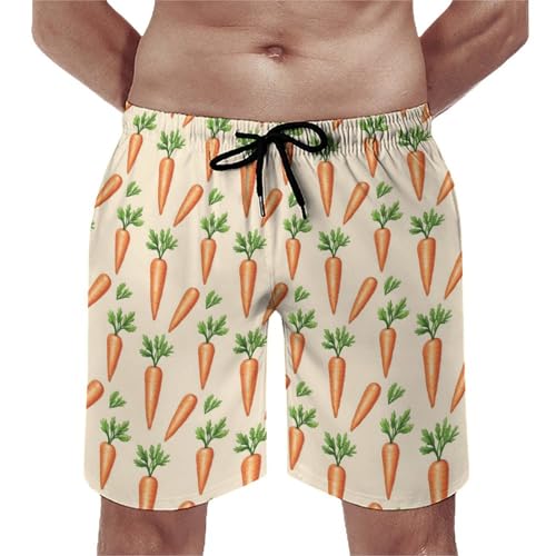 Mens Swim Trunks, Cute Carrots Print Swim Shorts with Mesh Lining Swimwear Bathing Suits Quick Dry