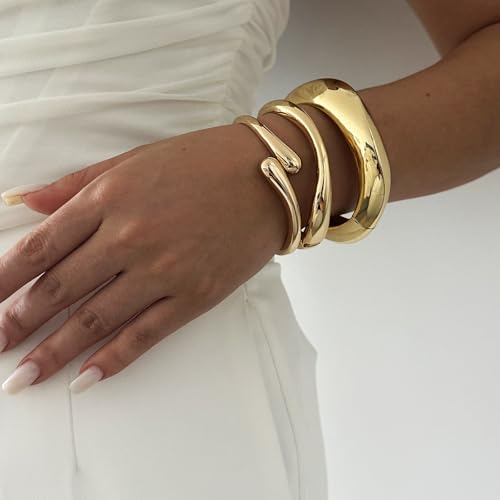 Gold Bangles for Women Gold Cuff Bracelet Set Dainty 14k Gold Plated Waterproof Non Tarnish Chunky Stack Bracelet for Women Jewelry Gifts4