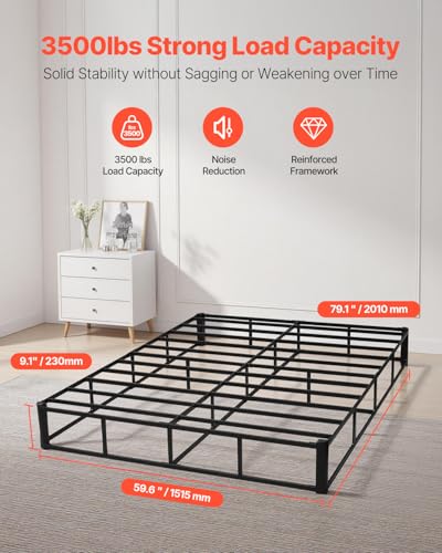 VEVOR Box Spring, Queen Size Bed Frame with Washable Fabric Cloth, Heavy Duty Metal Frame for Queen Bed, 9 in Mattress Foundation, 3500 lbs Max Weight Capacity, Easy Assembly, 79.1L x 59.6W x 9.1H in - Image 2