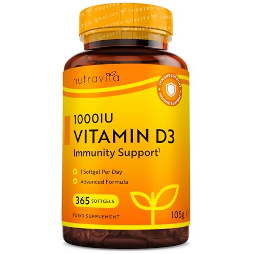 Vitamina D3 1000 UI - 365 Cápsulas de Gel de Colecalciferol (Suministro Para Un Año) - Vitamina D...