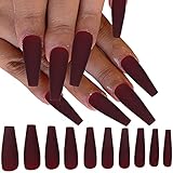 LoveOurHome 100pc Matte Coffin Press on Nails Long Coffin Shaped Ballerina False Fake Nails...