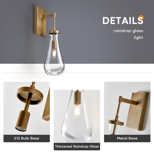 Image of 17 inch L Wall Sconces,Morden Wall Lights Fixtures Raindrop Wall Sconce Bathroom Vanity Light Brass Wall Lamps for Living Room,Bedroom,Hallway,Stairs,Indoor