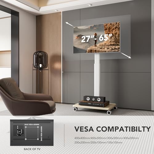 Miniatura 6 de Soporte De Tv Móvil Para Televisores De 27 A 65 Pulgadas, Carrito De Tv Portátil Con Ruedas, Soportes De Suelo Universales Altos Giratorios, Altura Ajustable