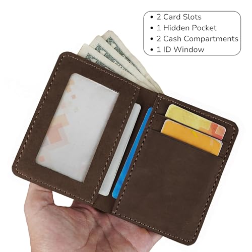 Image of HATA Cowhide Leather Wallet For Men Vertical Wallet Passcase Extra Capacity Easy Access Ladder Card Slots Luxury Handmade Premium Large Capacity Gift For Men (Vertical-Brown-Cowhide)