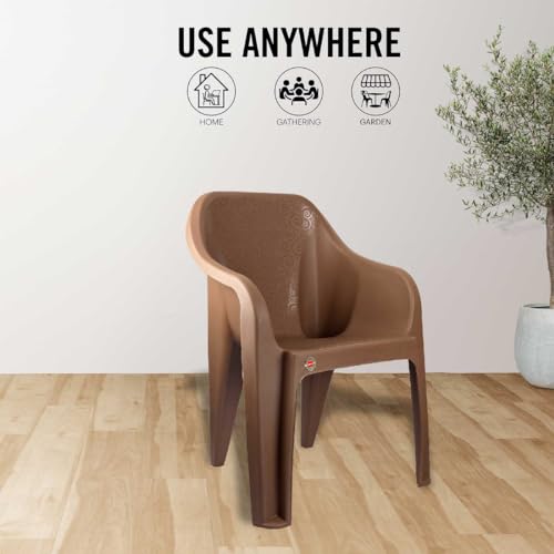 Image of Cello Dynamo Plastic Chair (Set of 6)(Brown) | Strong and Durable | Easy to Clean | Chair for Living Room, Bed Room, Kitchen, Office Room, Outdoor | 3 Years Warranty