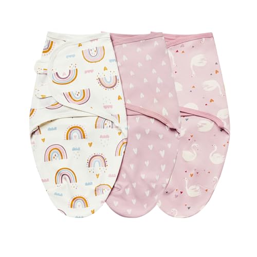 Image of insular Baby Swaddle Wrap, Swaddle Blanket for Newborn and Infant, Adjustable Swaddling Set for Boy and Girl, Soft Cotton Baby Sleep Sack 3 Pack, Pink Swan, Small(0-3 Month)