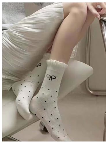 Image of SHENHE Women's 4 Pairs Cute Graphic Bow Ruffle Frill Crew Socks Multicolor 36-39