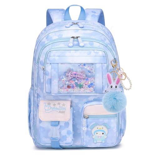 Sac d'école Kawaii bleu 26L pour filles de 6 à 10 ans primaire