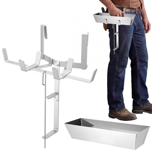 Hicarer 14'' Metal Drywall Mud Pan Holder with Mud Pan Set Aluminum Drywall Tools Holds 14'' Stainless Steel Pans & up to 500 ft Tape for Wall Finishing