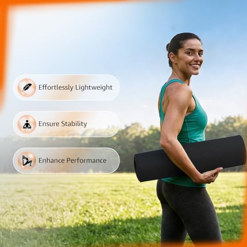 Image of Amazon Basics Printed TPE Yoga Mat with Yoga Strap | 6 mm Thick | Non-Slip Grippy Surface | Lightweight & Flexible Rubber-Like Material | Floor Protection | Ideal for Yoga, Pilates, Stretching & Fitness | 183 x 61 cm | Black