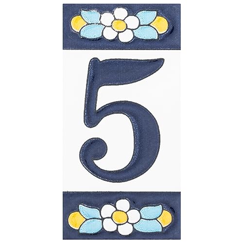 Sevillano Flora Address Numbers 5 2-1/8" x 4-3/8" Ceramic Wall Tile