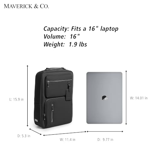 Image of Maverick & Co. Explorer Plus Leather Laptop Backpack - Stylish Work & Business Bag for Men and Women, Travel Tech Daypack