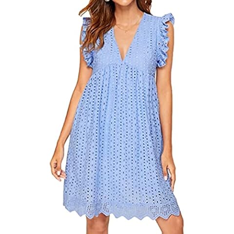 Onsoyours Vestido De Verano con Encaje y Volantes Azul 01 M Cover