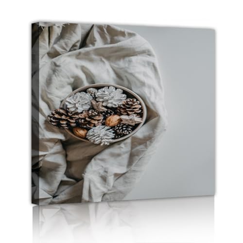 Toile pomme de pin 50x50cm style neutre rustique et minimaliste
