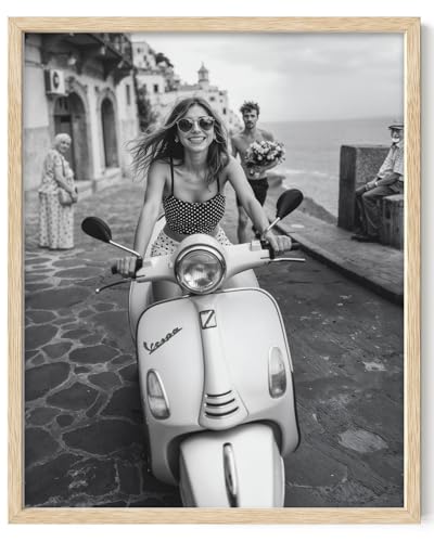 Amalfi Coast Get Away Stylish Woman On Scooter 16x20 Framed