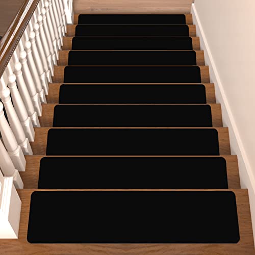Stair Treads For Wooden Steps Non-Slip Stair Treads Carpet Indoor, 15 Pcs 8 * 30 Inch, Rubber Backing Repeated Use No Glue Quick-Dry, Machine Washable,Black #TOP4