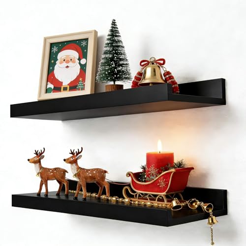 Solrot Black Floating Shelves for Wall Decor, Wall...