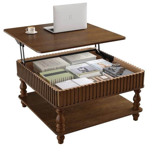 31.50" Square Fluted Lift-Top Coffee Table with Hidden & Open
