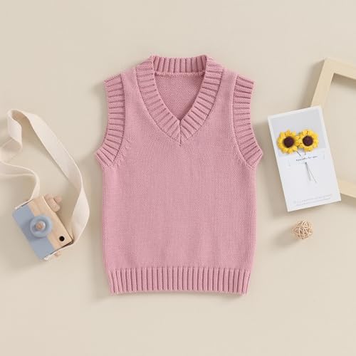 Baby Sweater Vest Toddler Boy Girl Sleeveless V-Neck Solid Knit Vest Fall Winter Clothes3